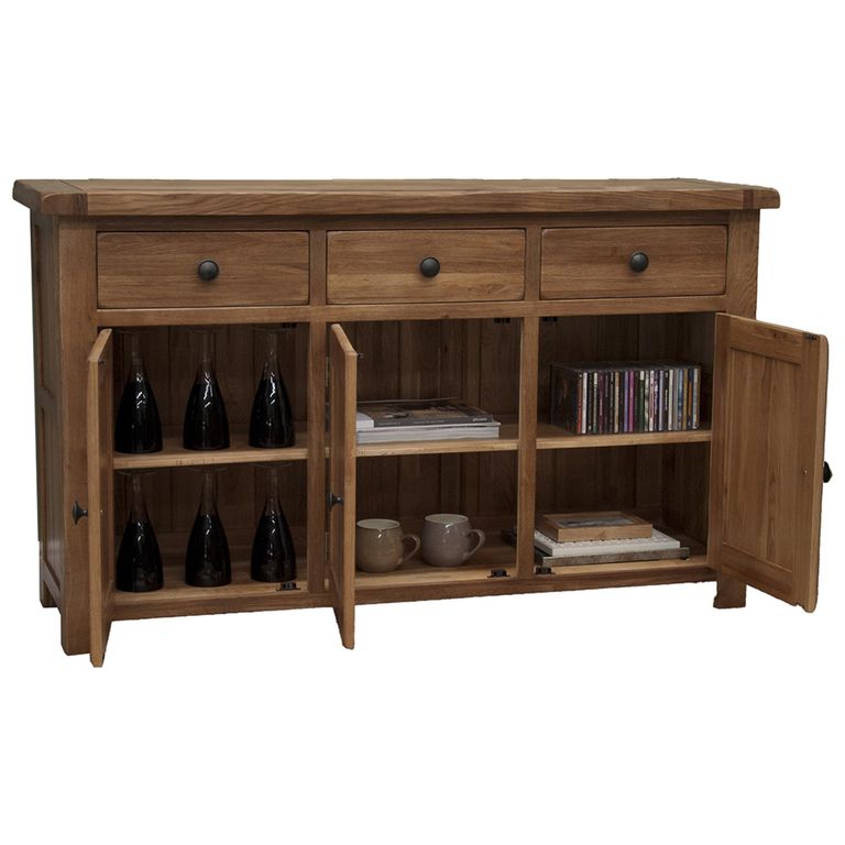 Rustic Oak Sideboard - 3 Door - Medium - 139cm - Oak