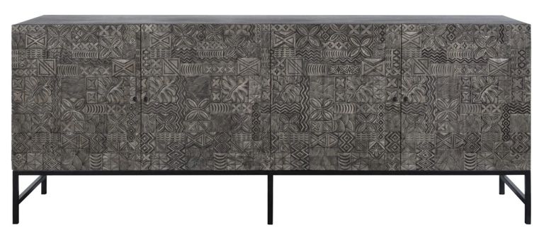 Sahara Black Washed Carved Mango Wood 4 Door Extra Large Sideboard