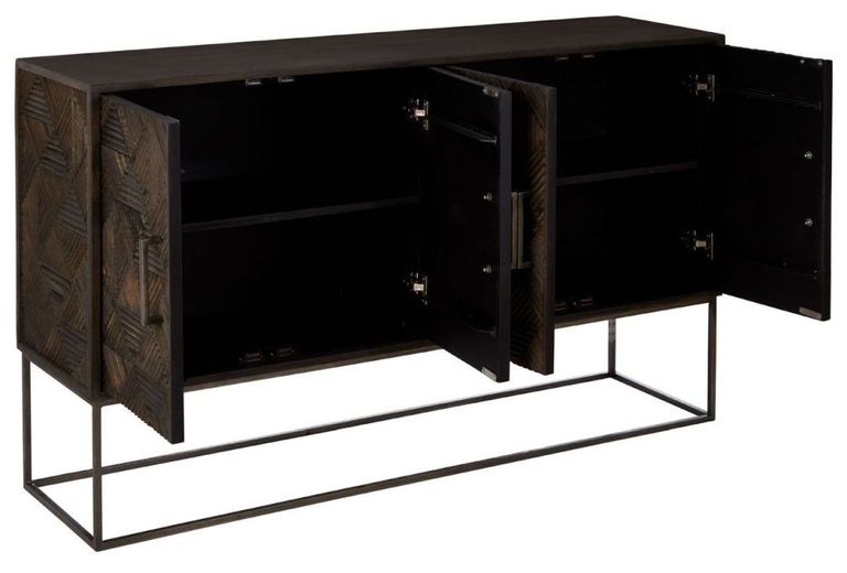 Saira Sideboard - Solid Mango Wood - Geometric - 4 Door - 150cm - Medium
