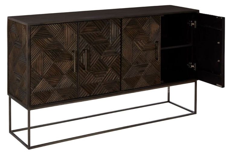 Saira Sideboard - Solid Mango Wood - Geometric - 4 Door - 150cm - Medium