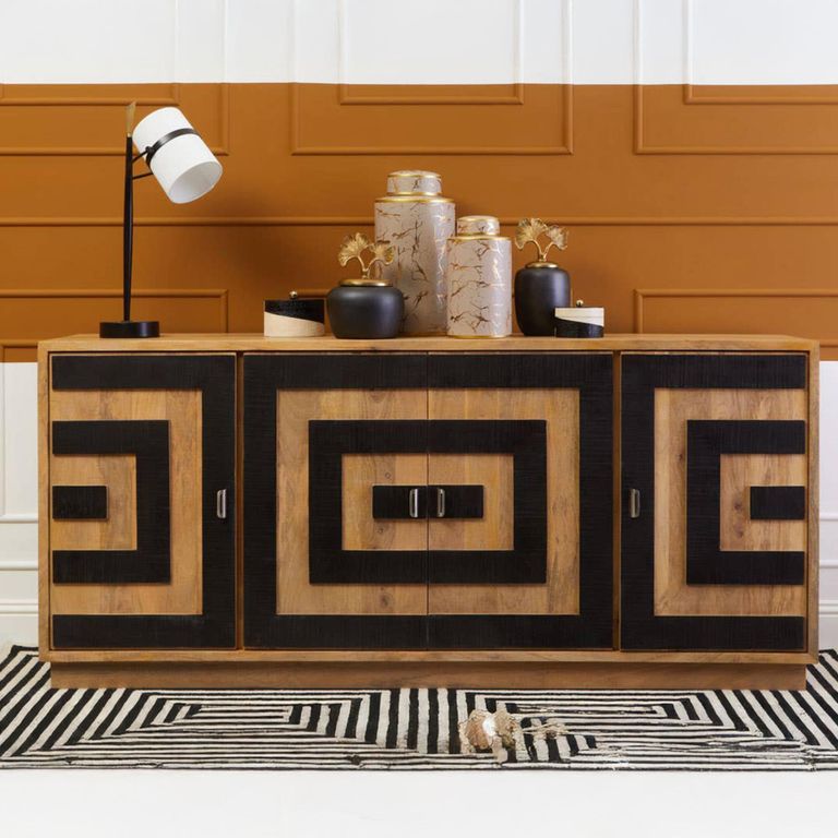 Salem Sideboard - Black and Mango Wood - 4 Door - Extra Large - 200cm