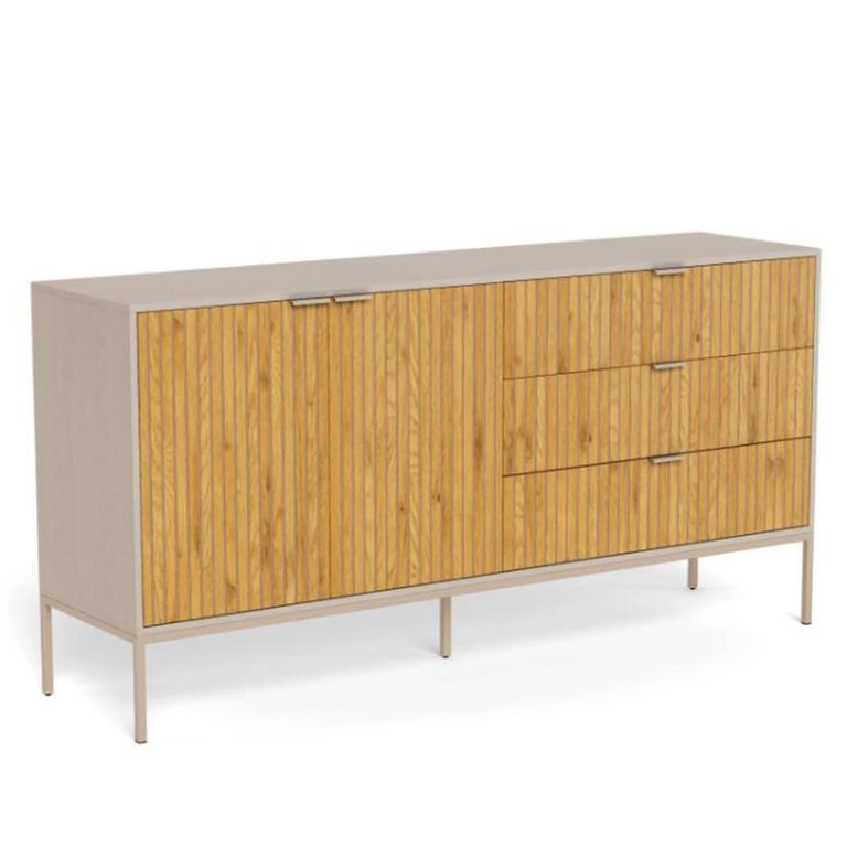 Seaford Large Sideboard - 2 Door - 160cm - Fluted Oak and Grey Metal