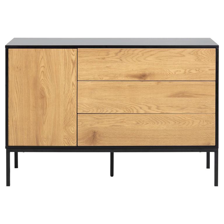 Seaford Small Sideboard - 1 Door - 120cm - Oak and Black Metal