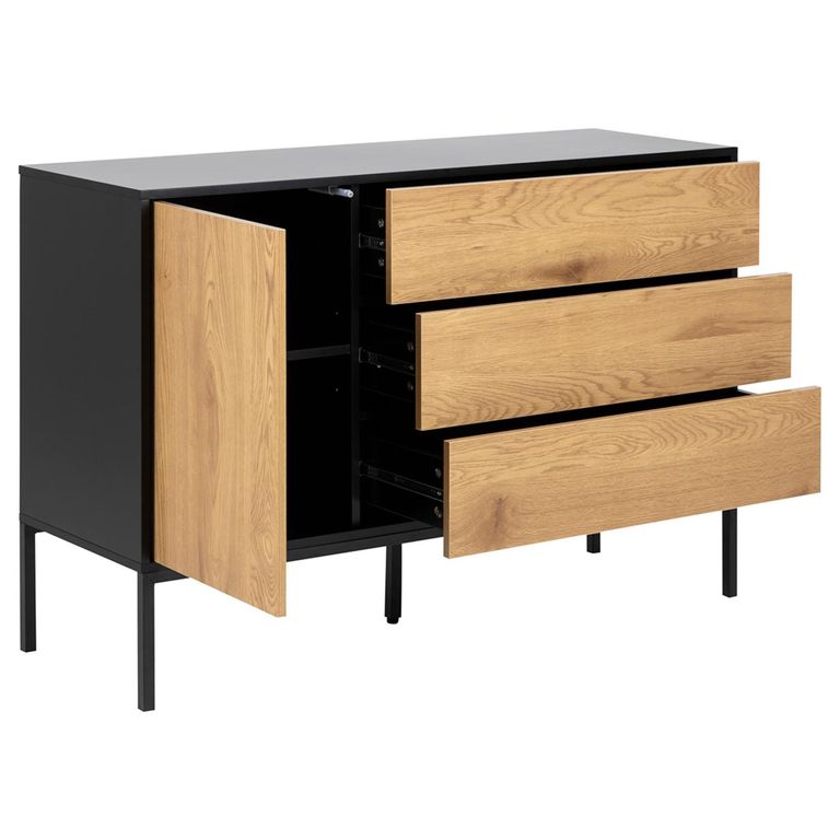 Seaford Small Sideboard - 1 Door - 120cm - Oak and Black Metal