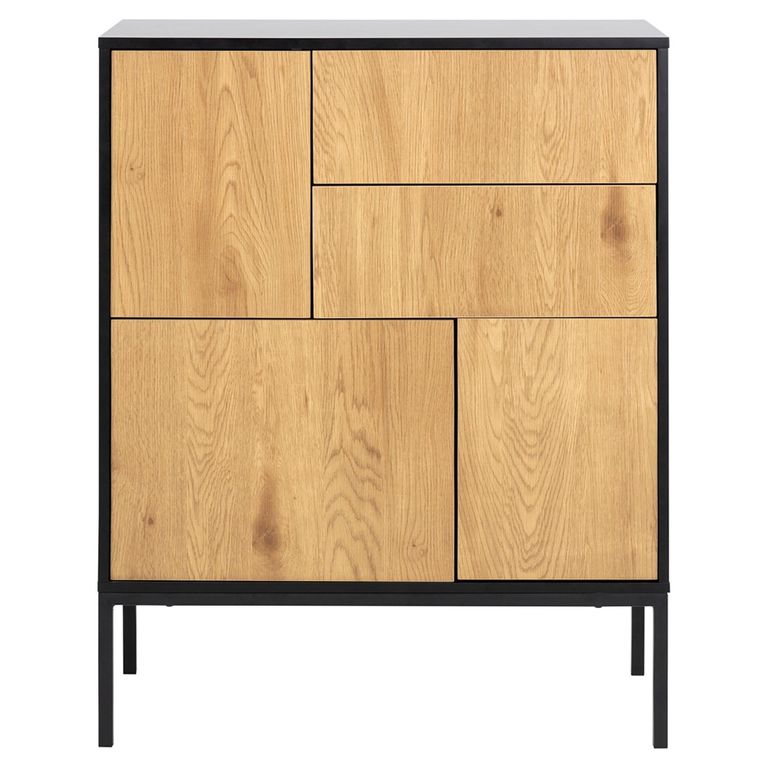 Seaford Small Sideboard - 3 Door - 80cm - Oak and Black Metal