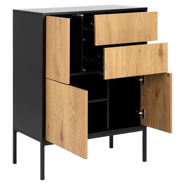 Seaford Small Sideboard - 3 Door - 80cm - Oak and Black Metal