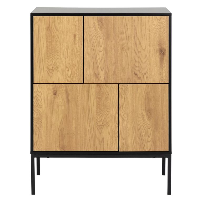Seaford Small Sideboard - 4 Door - 80cm - Oak and Black Metal