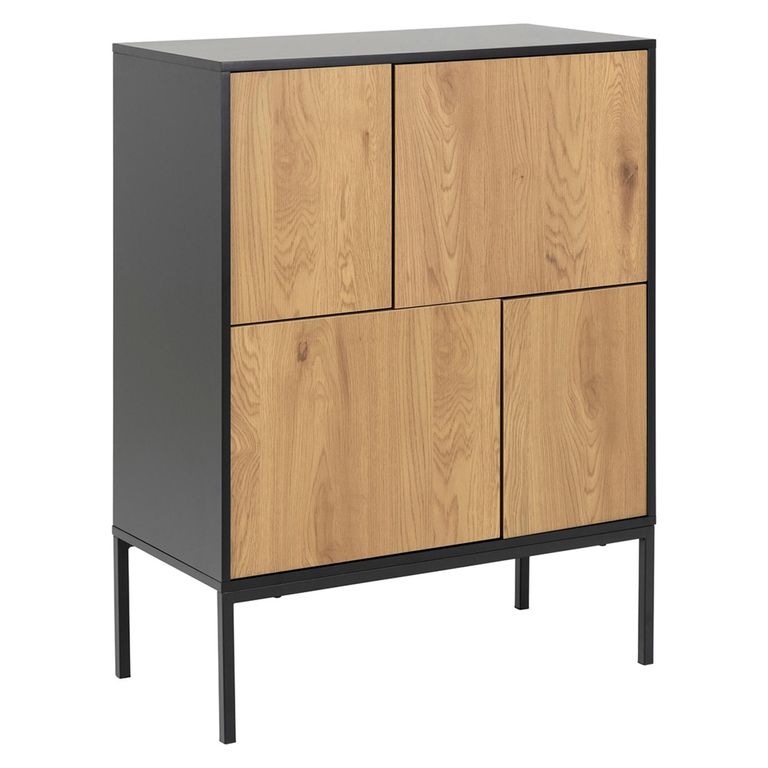 Seaford Small Sideboard - 4 Door - 80cm - Oak and Black Metal
