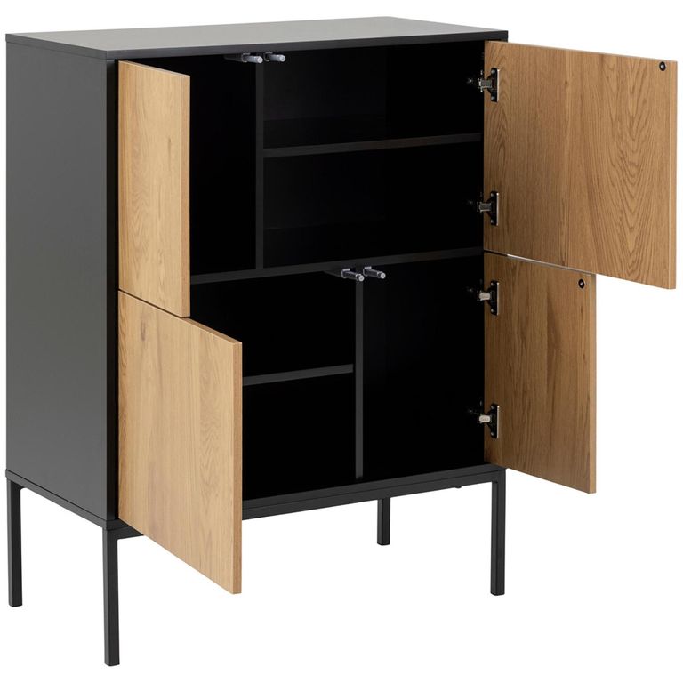 Seaford Small Sideboard - 4 Door - 80cm - Oak and Black Metal