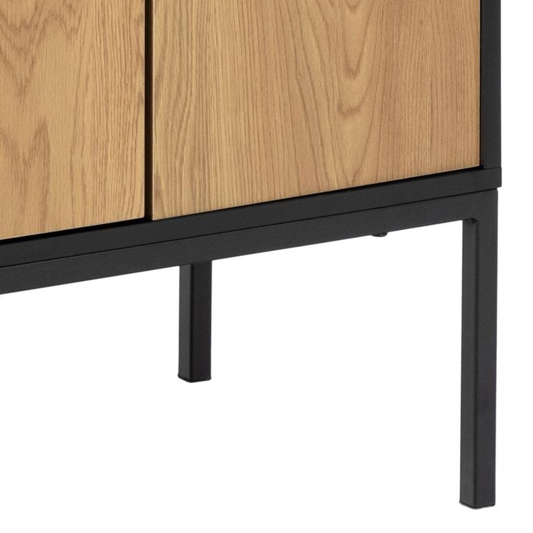 Seaford Small Sideboard - 4 Door - 80cm - Oak and Black Metal