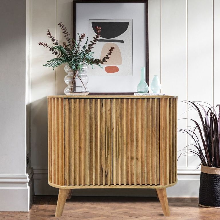 Slated Mango Wood 95cm Small Sideboard - 2 Doors