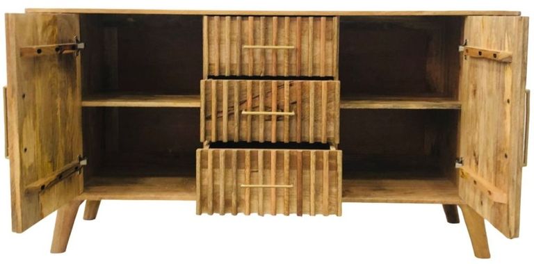 Slated Mango Wood Large Sideboard - 2 Doors