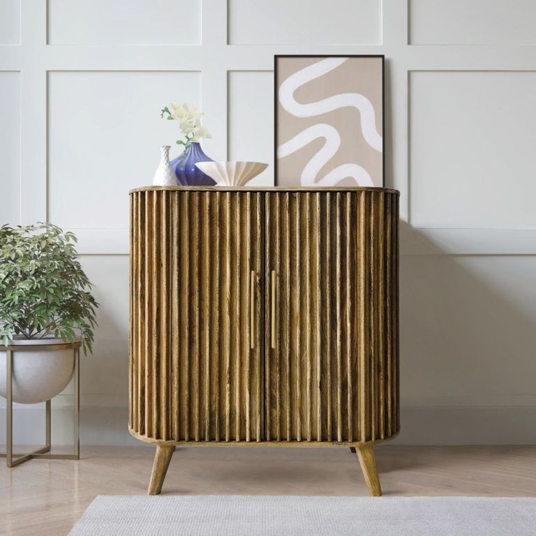 Slated Mango Wood Small Sideboard - 2 Doors