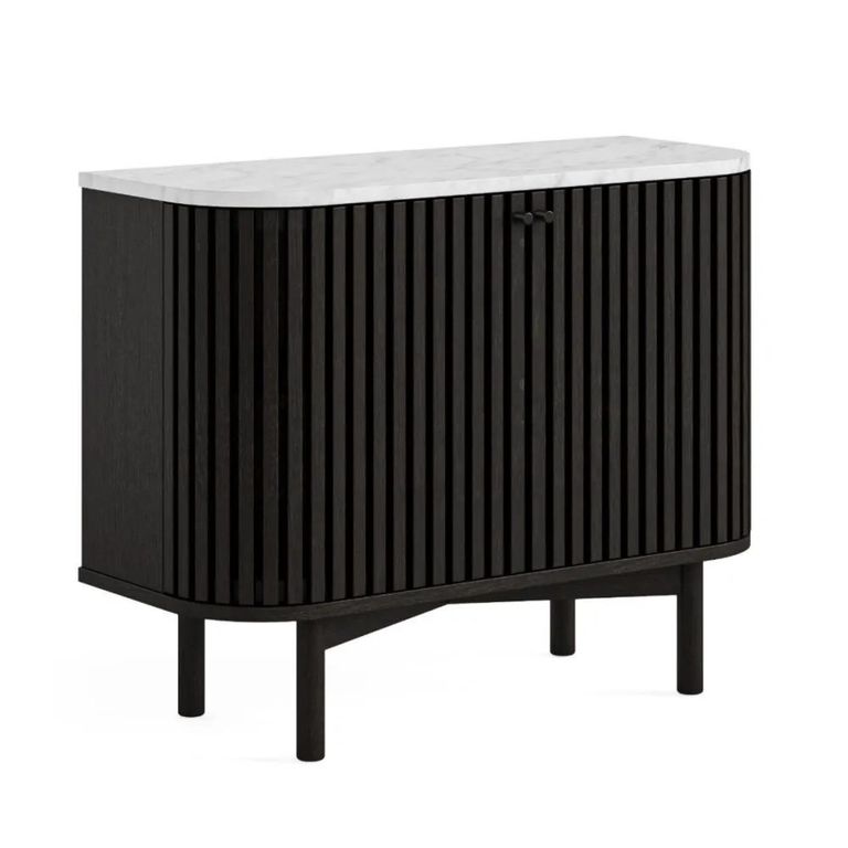Soho Black Sideboard - 2 Door - Slatted Small - 93cm - White Marble Top