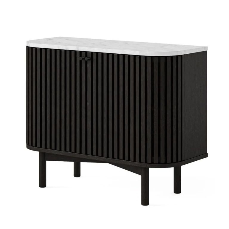 Soho Black Sideboard - 2 Door - Slatted Small - 93cm - White Marble Top