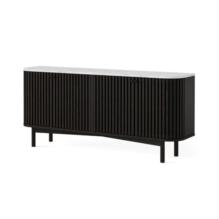 Soho Black Sideboard - 4 Door - Slatted Large - 162cm - White Marble Top