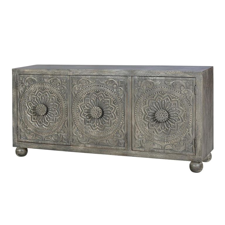 Spanish Sideboard - Grey Carved Mango Wood - 3 Door - Large - 172cm