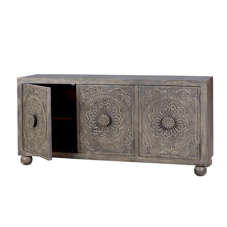 Spanish Sideboard - Grey Carved Mango Wood - 3 Door - Large - 172cm