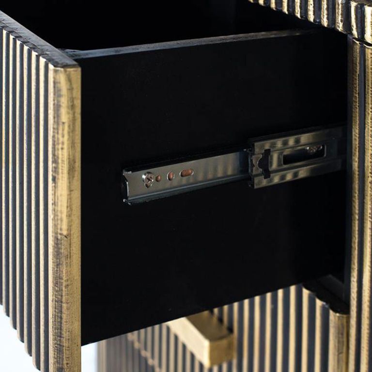 Stephen Sideboard - Ribbed Brass - Curved - 2 Door - Medium - Black Marble Top