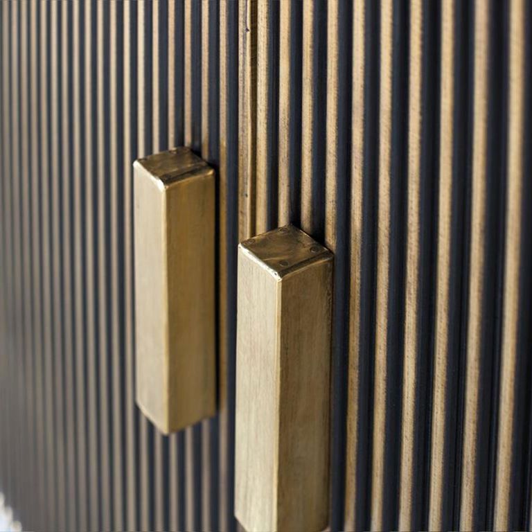 Stephen Sideboard - Ribbed Brass - Curved - 2 Door - Medium - Black Marble Top