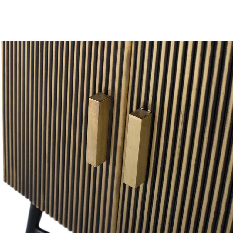 Stephen Sideboard - Ribbed Brass - 4 Door - Medium - Black Marble Top