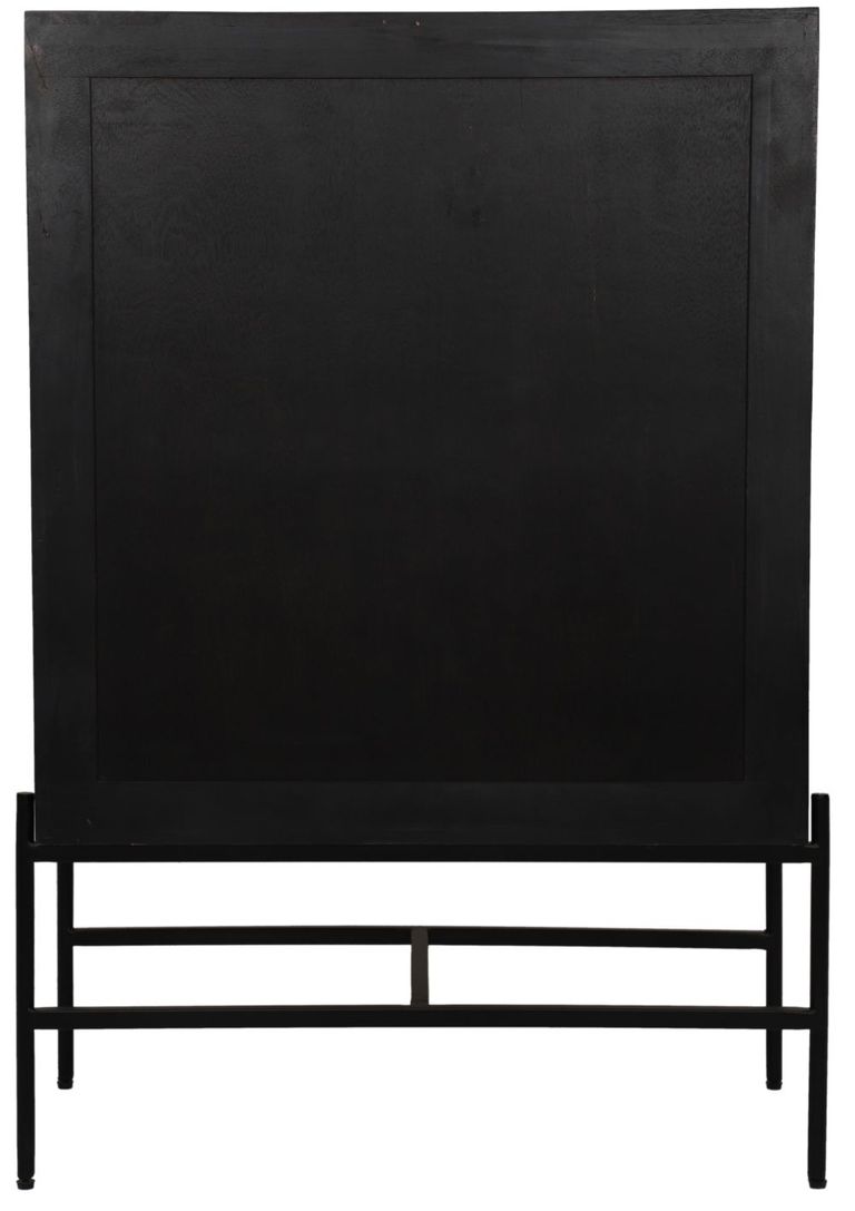 Tapola Black Wood and Rattan 2 Door Cabinet