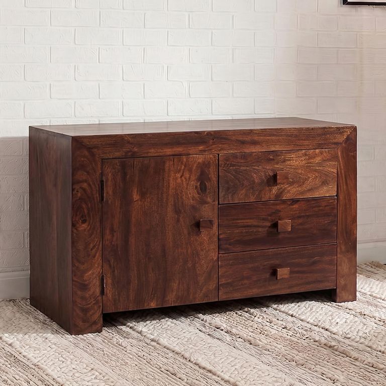 Dakota Sideboard - 1 Door 3 Drawer - Small - Dark Mango Wood