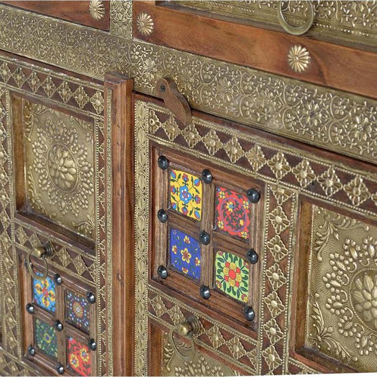 Trona Sideboard - Acacia Wood - Brass Cladded - 2 Door - Small - 105cm