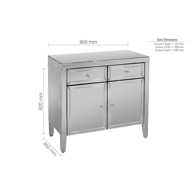 Valencia Small Sideboard - 90cm - 2 Door - Mirrored