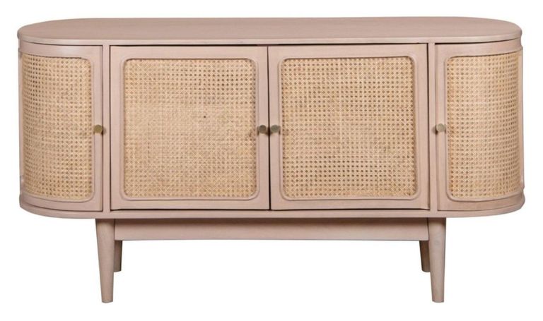 Vance Curved Natural Rattan and Mango Wood 140cm Medium Sideboard
