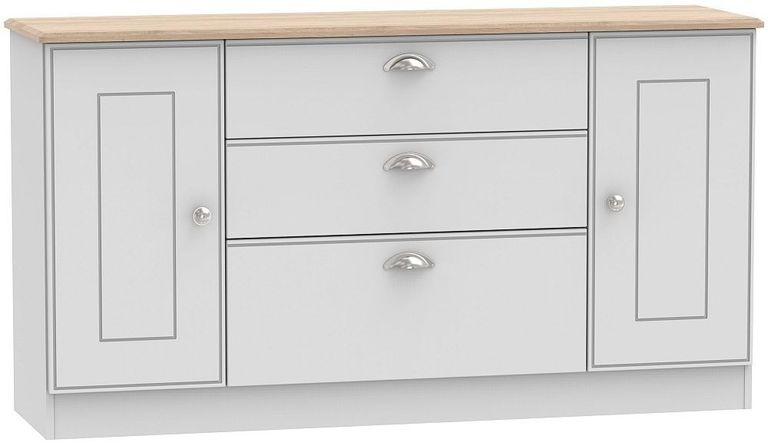 Victoria Grey and Riviera Oak Wide Sideboard - 2 Doors