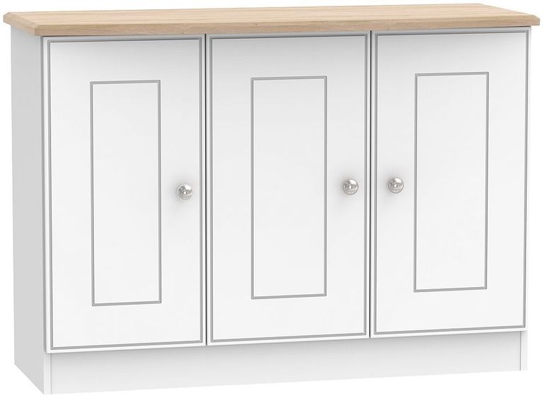 Victoria White and Riviera Oak Small Sideboard - 3 Doors