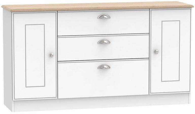 Victoria White and Riviera Oak Wide Sideboard - 2 Doors