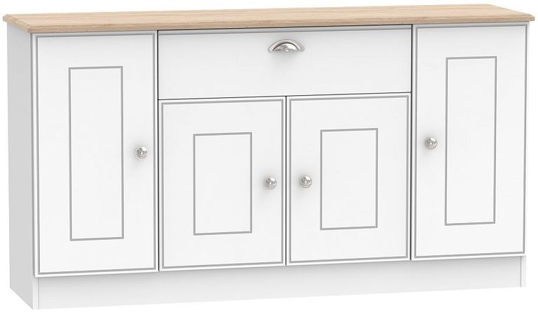 Victoria White and Riviera Oak Wide Sideboard - 4 Doors