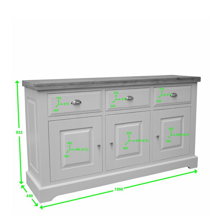 Deluxe Painted Sideboard - 3 Door - Large - 159cm