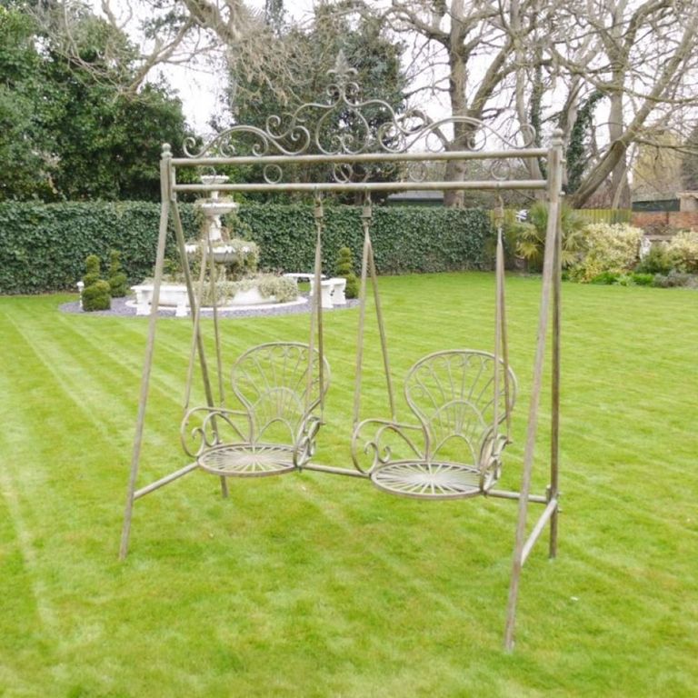 Garden Swing - Distressed Green Metal - Double Seat