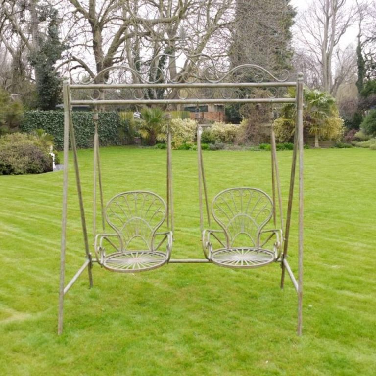 Garden Swing - Distressed Green Metal - Double Seat