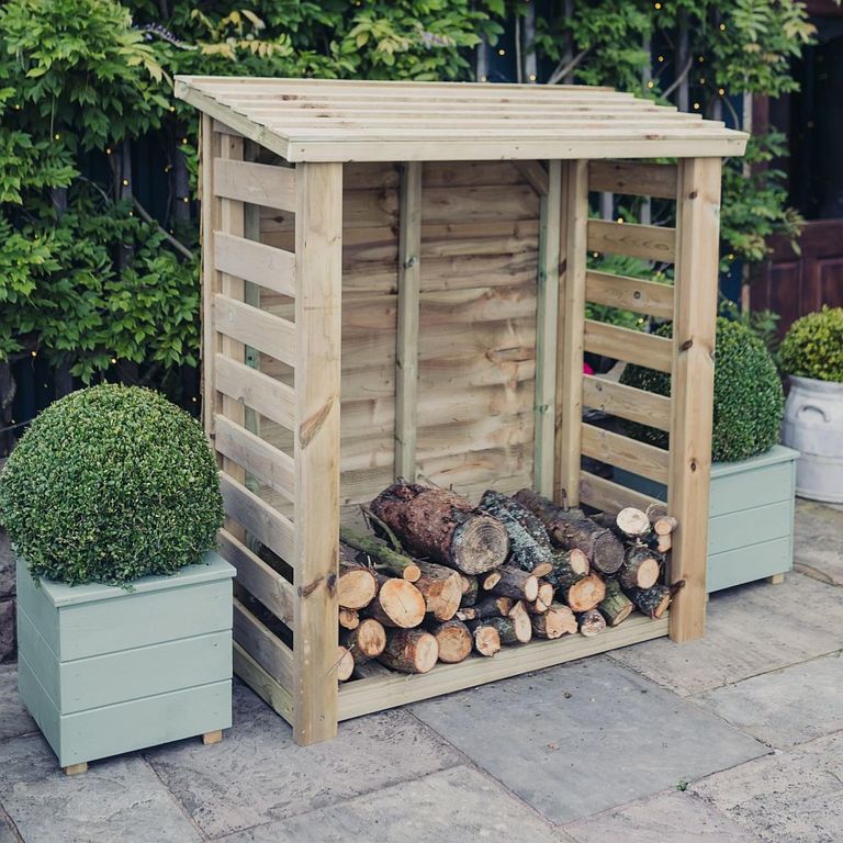 Heavy Duty Slatted Garden Log Store - 5x4 - Redwood