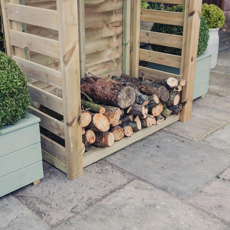 Heavy Duty Slatted Garden Log Store - 6x4 - Redwood
