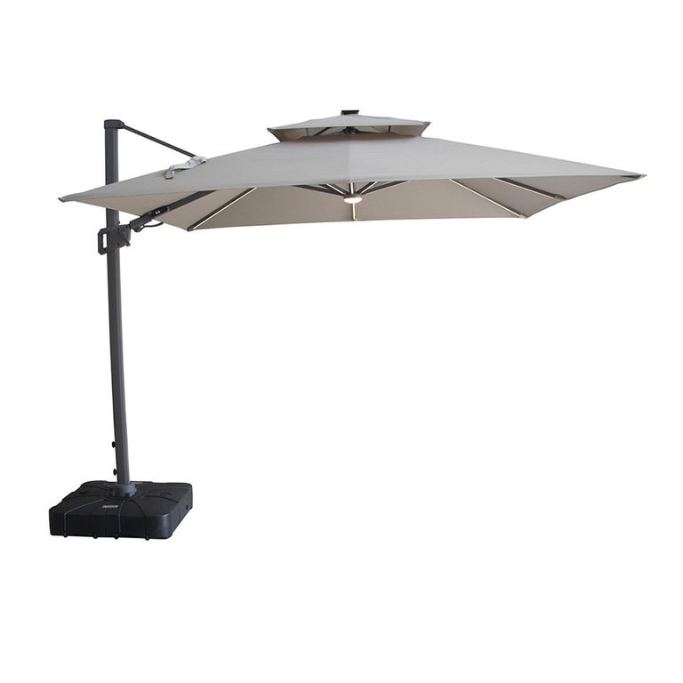 Apollo LED Outdoor Cantilever Parasol - 3cm x 3cm - Square - with Base - Clay Beige