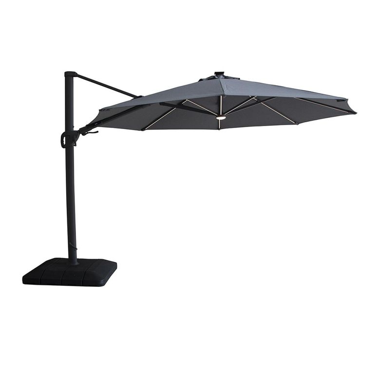 Aramis LED Outdoor Cantilever Parasol - 3.5cm - Round - with Base - Charcoal Grey