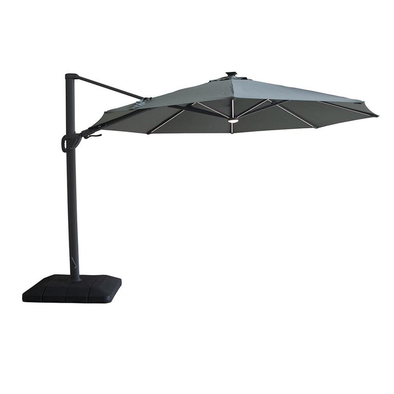 Aramis LED Outdoor Cantilever Parasol - 3.5cm - Round - with Base - Oil Green