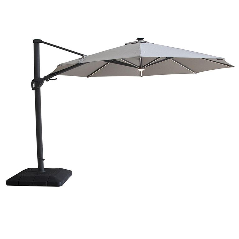 Aramis LED Outdoor Cantilever Parasol - 3.5cm - Round - with Base - White Pepper Beige