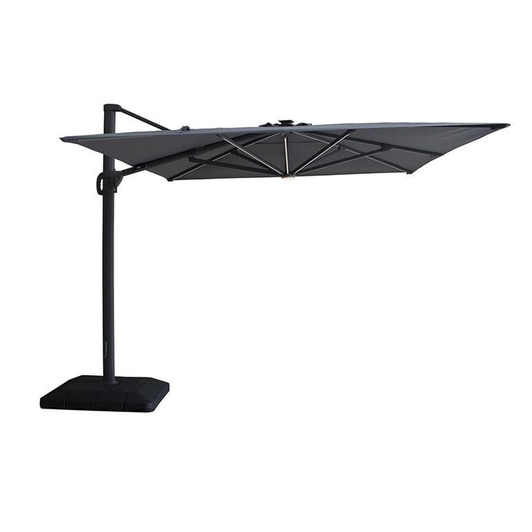 Aramis LED Outdoor Cantilever Parasol - 3cm x 4cm - with Base - Charcoal Grey