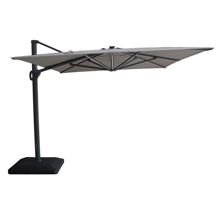 Aramis LED Outdoor Cantilever Parasol - 3cm x 4cm - with Base - White Pepper Beige