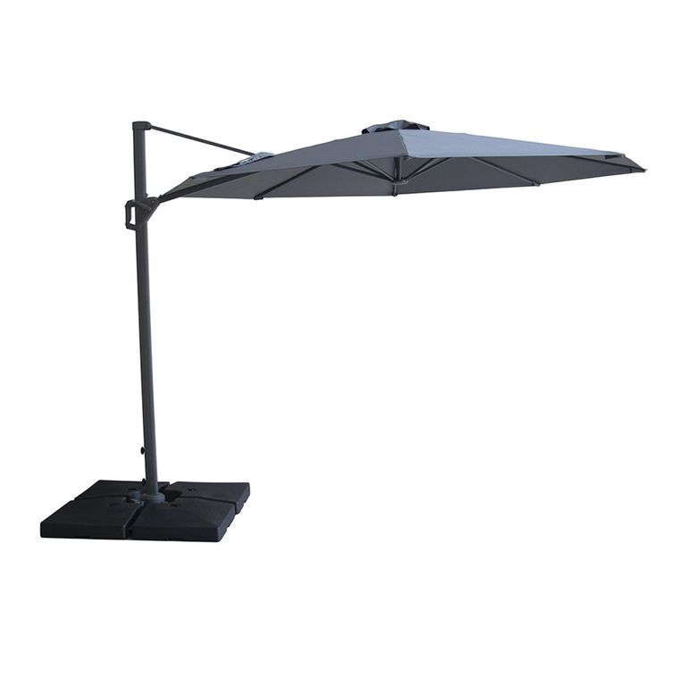 Helios Outdoor Cantilever Parasol - 3cm - Round - with Base - Charcoal Grey