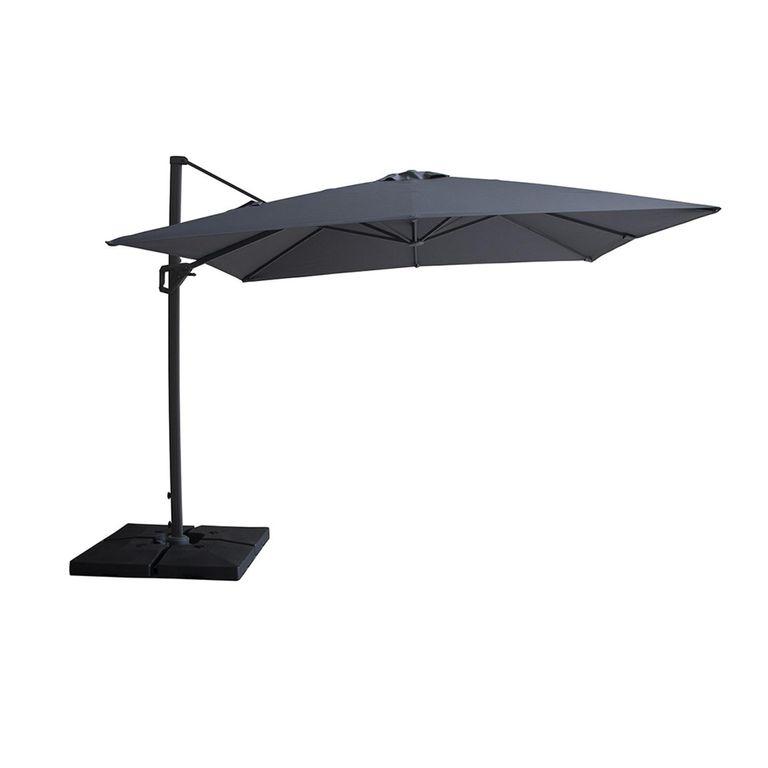 Helios Outdoor Cantilever Parasol - 3cm x 3cm - Square - with Base - Charcoal Grey