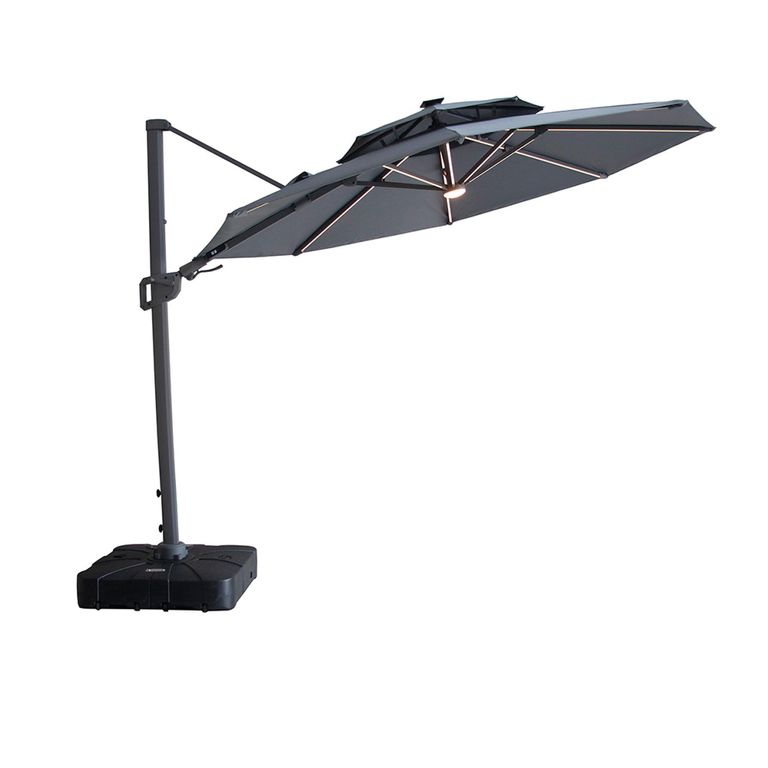 Apollo LED Outdoor Cantilever Parasol - 3cm - Round - with Base - Charcoal Grey