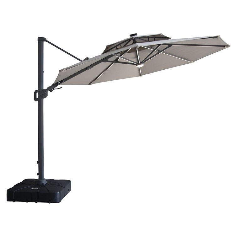 Apollo LED Outdoor Cantilever Parasol - 3cm - Round - with Base - Clay Beige