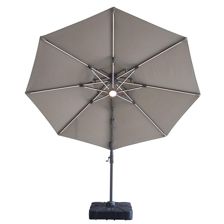 Apollo LED Outdoor Cantilever Parasol - 3cm - Round - with Base - Clay Beige